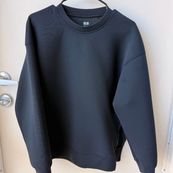 Theory x Uniqlo Ultra Stretch Pullover Sweatshirt Black Unisex M Zip Hem Scuba - Picture 2 of 6